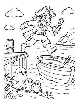 Free printable Pirate And Sparrows By The Sea coloring page