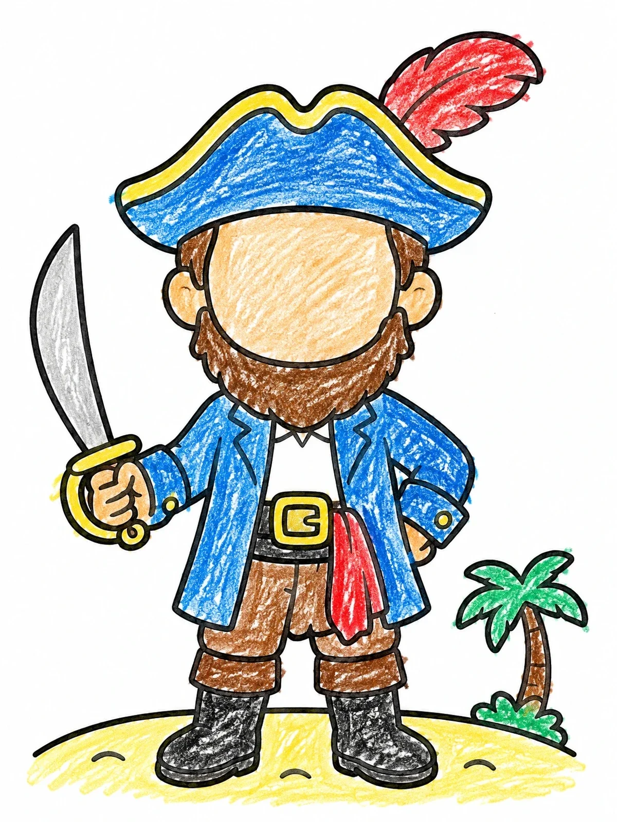 Colored example of the Pirate Blank Face Template coloring page