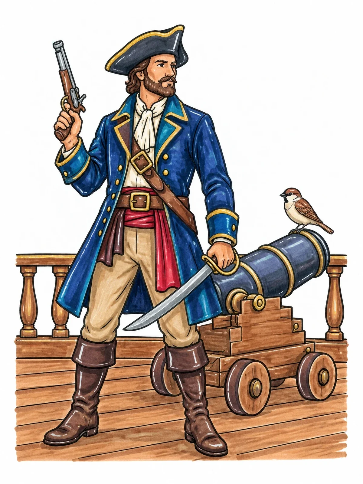Colored example of the Pirate Captain With Sparrow On Deck coloring page