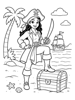 Free printable Pirate Captain With Treasure Chest coloring page