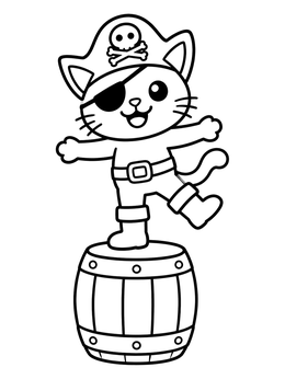 Free printable Playful Pirate Cat Balancing On Barrel coloring page