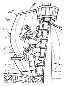 Free printable Pirate Climbing To Crow's Nest coloring page