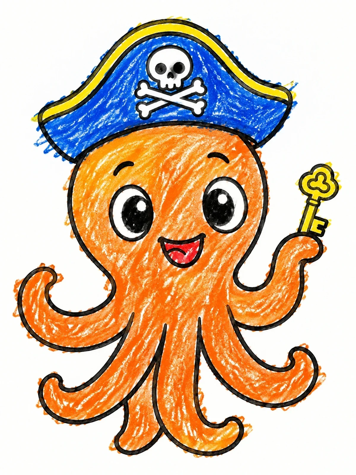 Colored example of the Pirate Octopus With Treasure Key coloring page