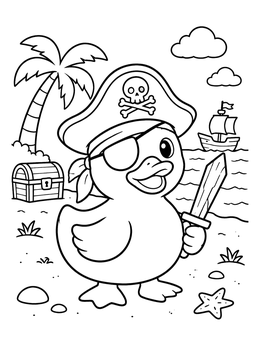 Free printable Pirate Rubber Duck On The Beach coloring page