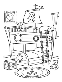 Free printable Pirate Ship Bunk Bed Bedroom coloring page
