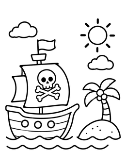 Free printable Pirate Ship By A Palm Island coloring page