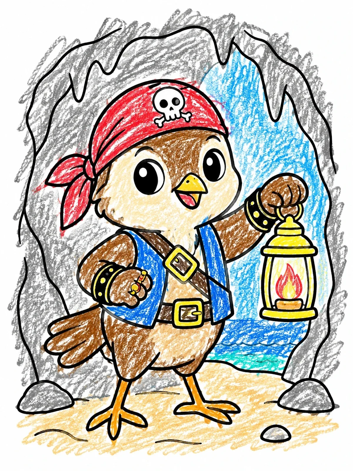 Colored example of the Pirate Sparrow In Sea Cave coloring page