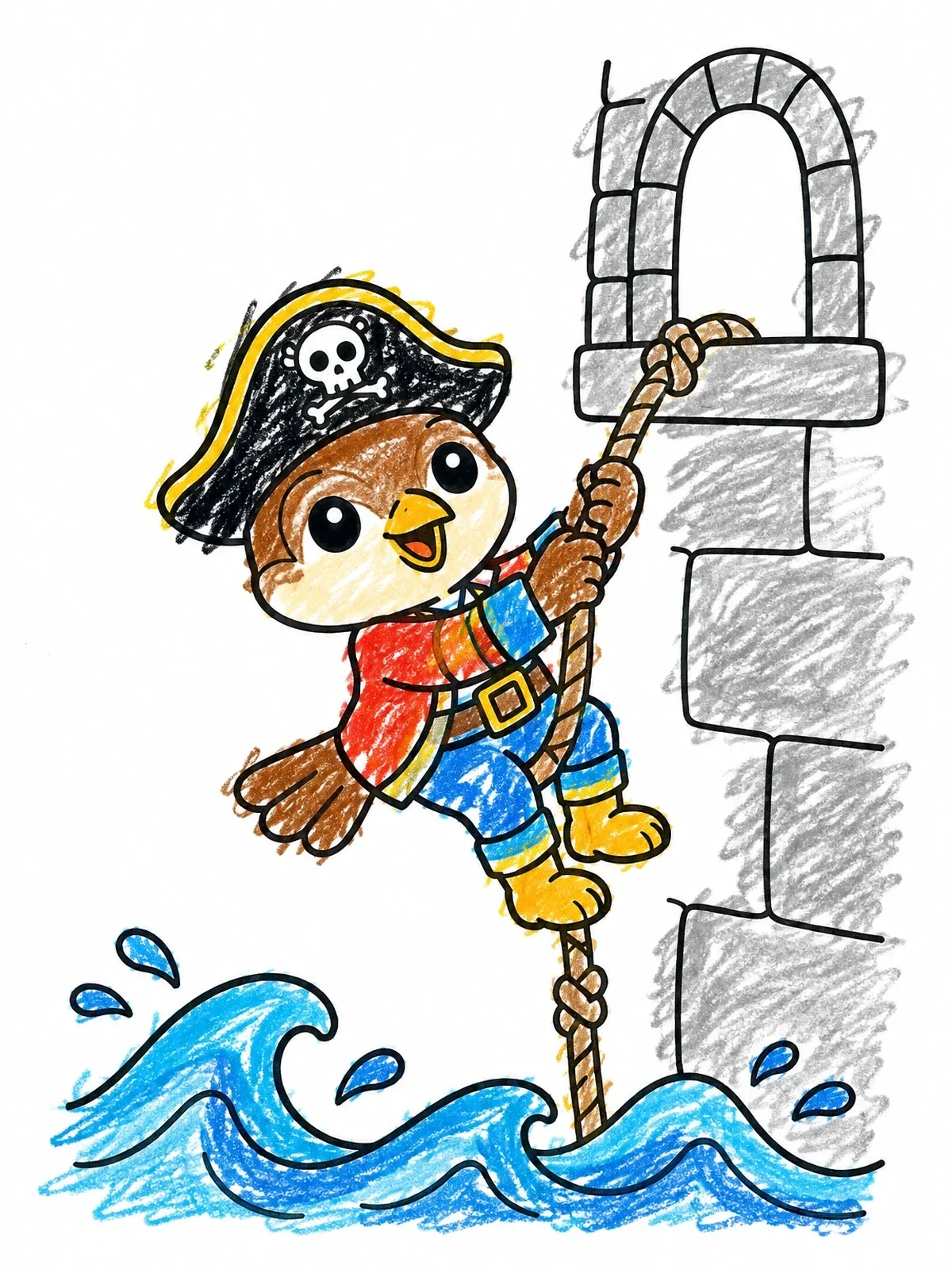 Colored example of the Pirate Sparrow Fortress Escape coloring page