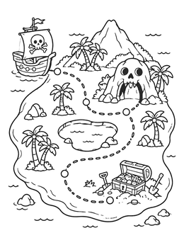 Free printable Pirate Treasure Island Game Board coloring page