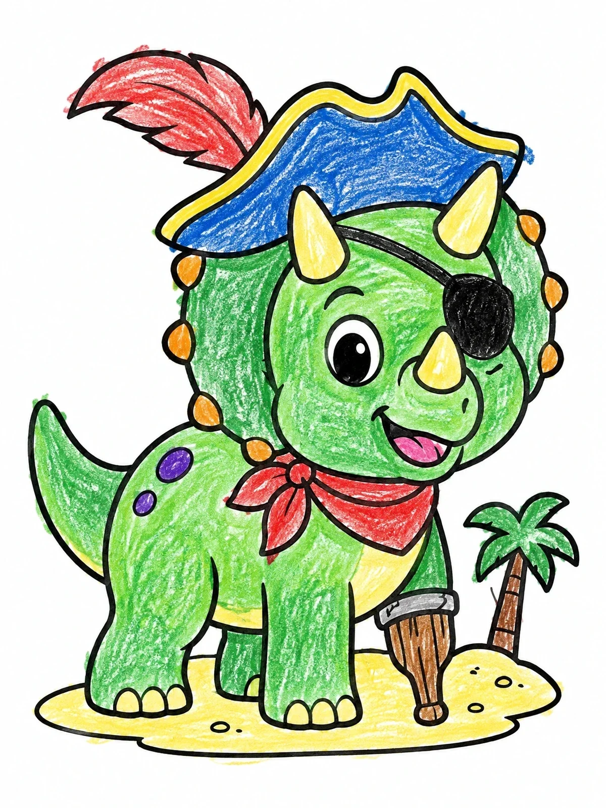 Colored example of the Pirate Triceratops Halloween Costume coloring page