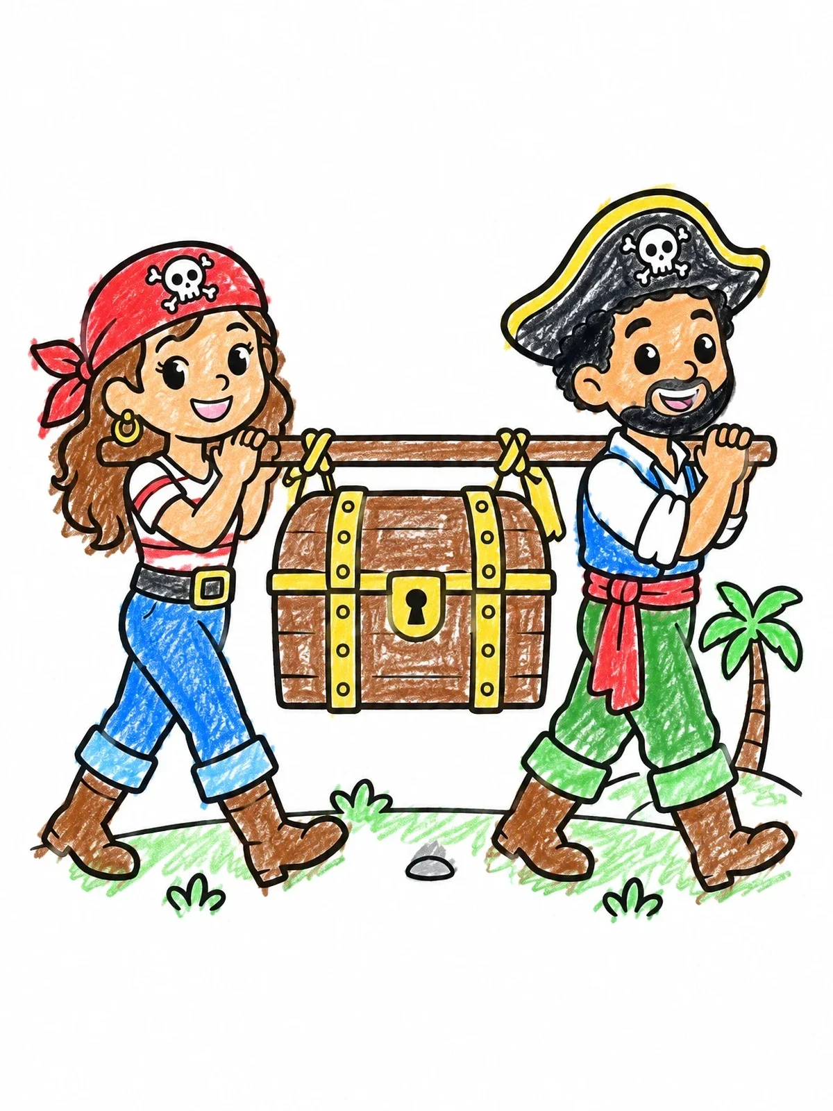 Colored example of the Pirates Carrying A Treasure Chest coloring page