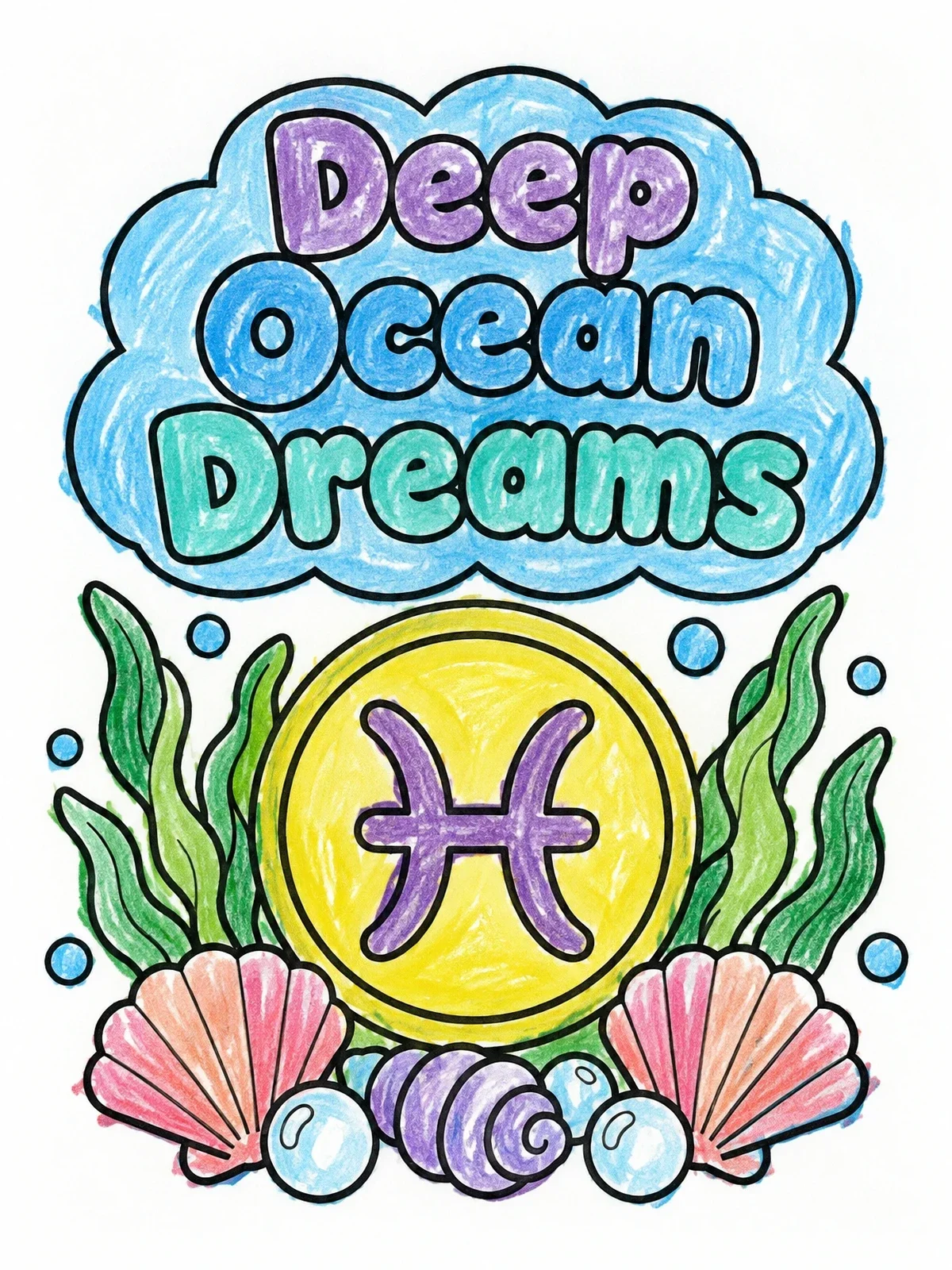 Colored example of the Pisces Deep Ocean Dreams Medallion coloring page