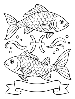 Free printable Pisces Zodiac Fish With Astrological Symbol coloring page