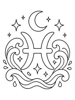 Free printable Pisces Zodiac Symbol With Waves coloring page