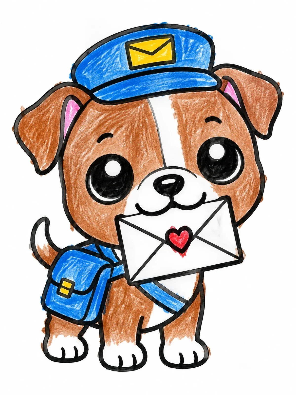 Colored example of the Cute Mail Carrier Puppy With Letter coloring page