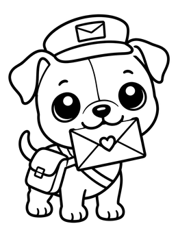 Free printable Cute Mail Carrier Puppy With Letter coloring page
