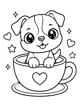 Free printable Cute Puppy In A Teacup coloring page