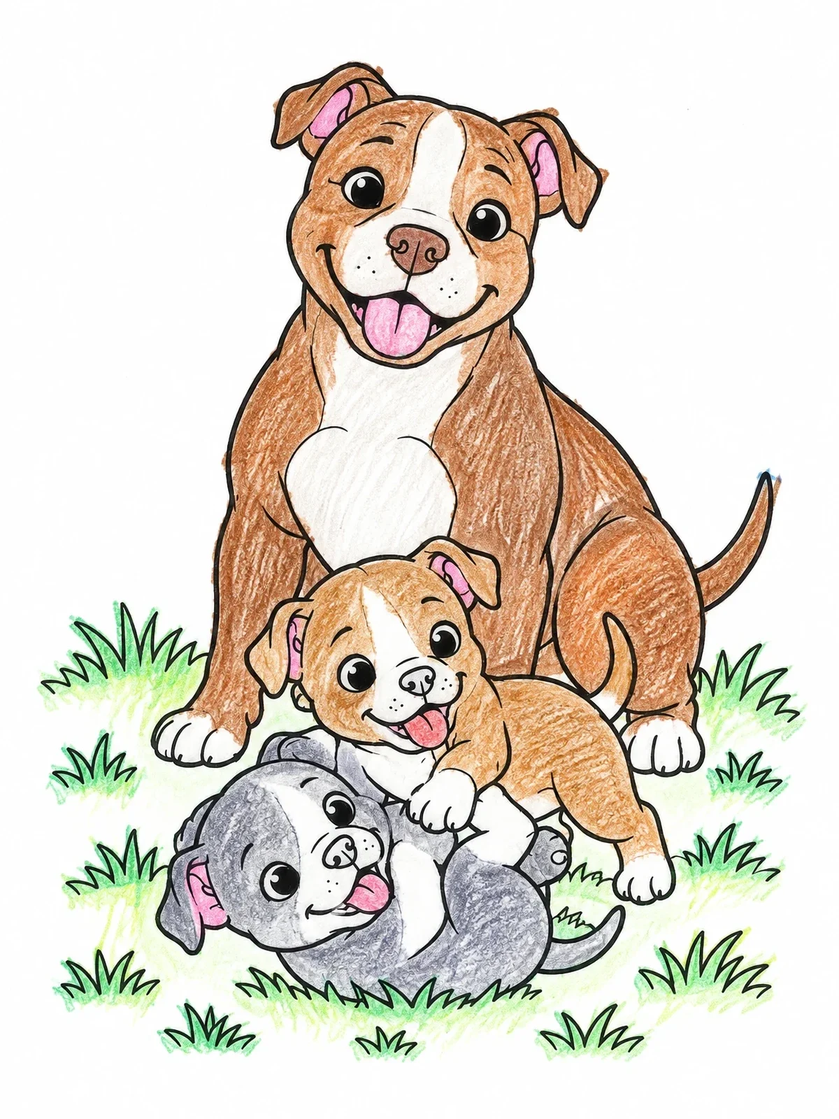 Colored example of the Pitbull Dog With Playful Puppies coloring page