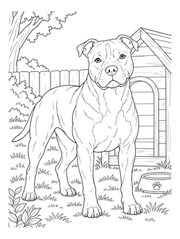 Free printable Pitbull Beside Backyard Doghouse coloring page