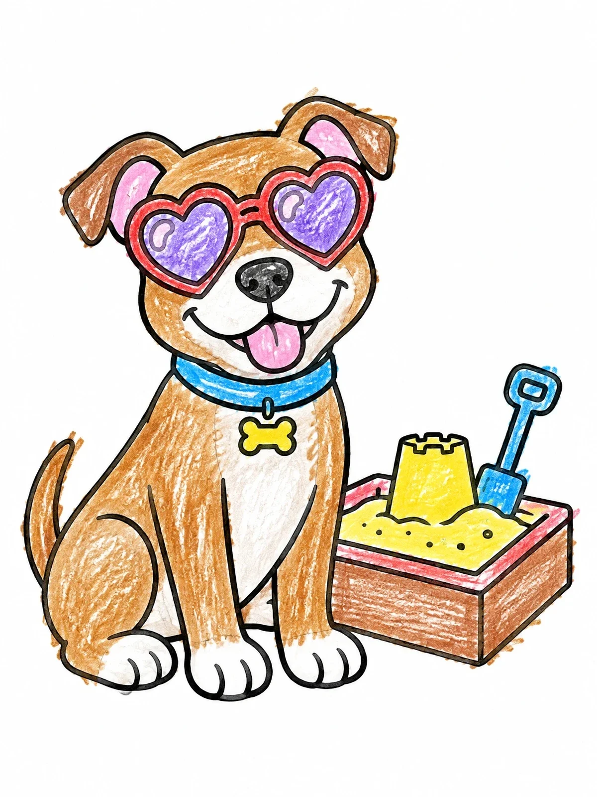 Colored example of the Playful Pitbull With Heart Sunglasses coloring page