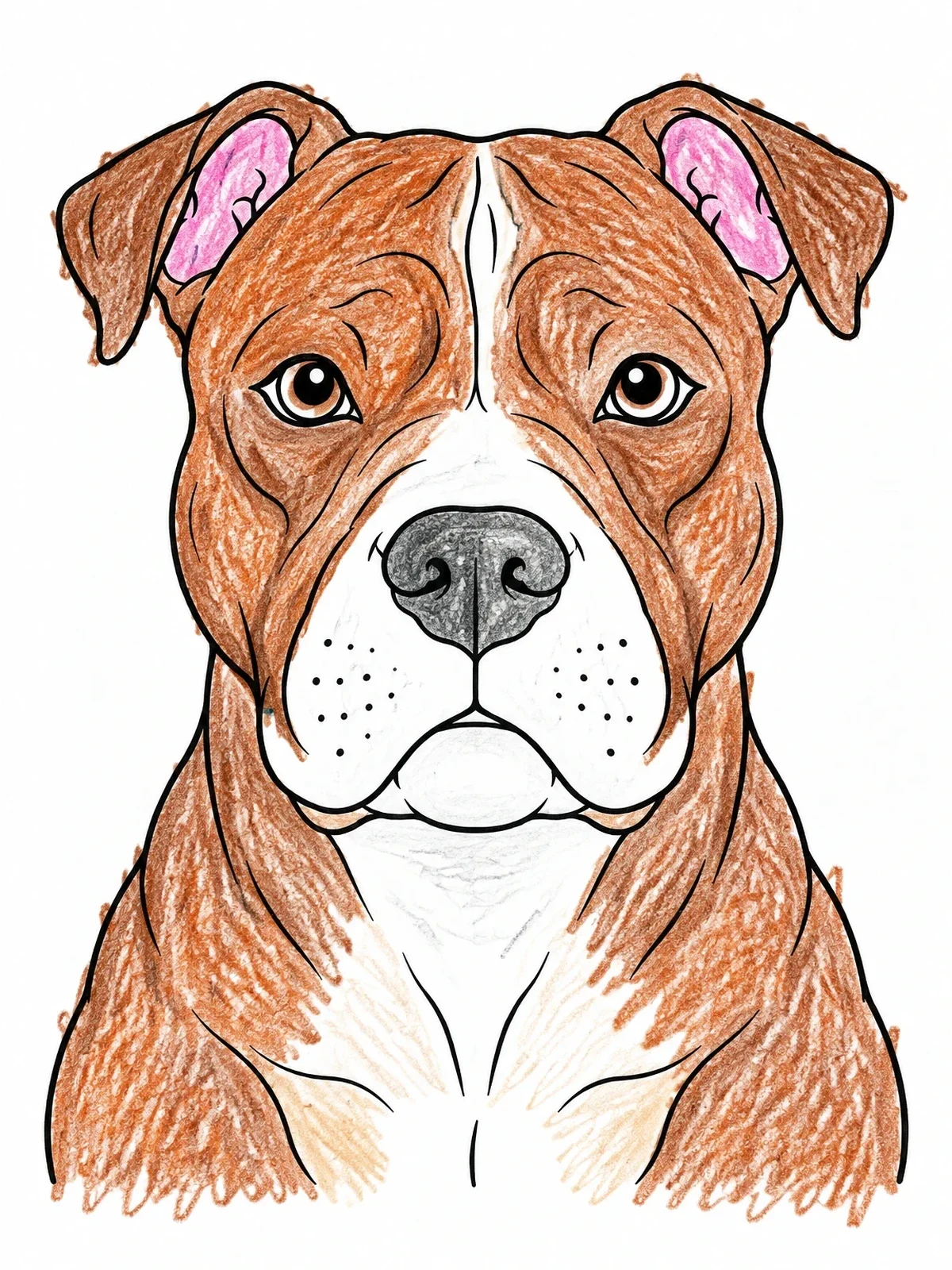 Colored example of the Pitbull Portrait Line Art coloring page
