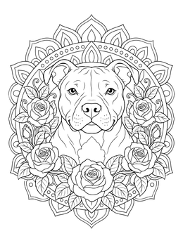 Free printable Pitbull Portrait With Roses And Mandala coloring page