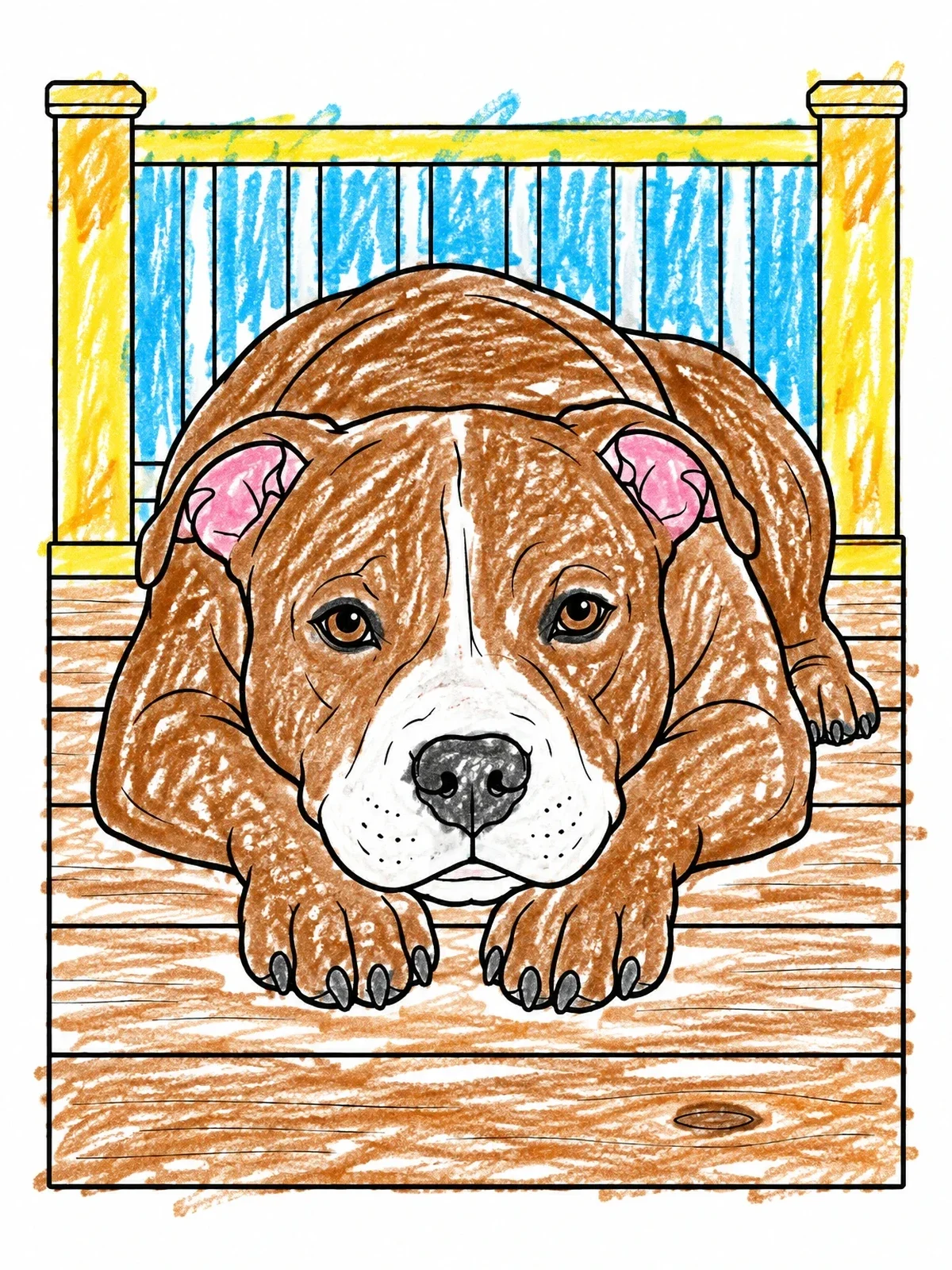 Colored example of the Pitbull Resting On Porch coloring page