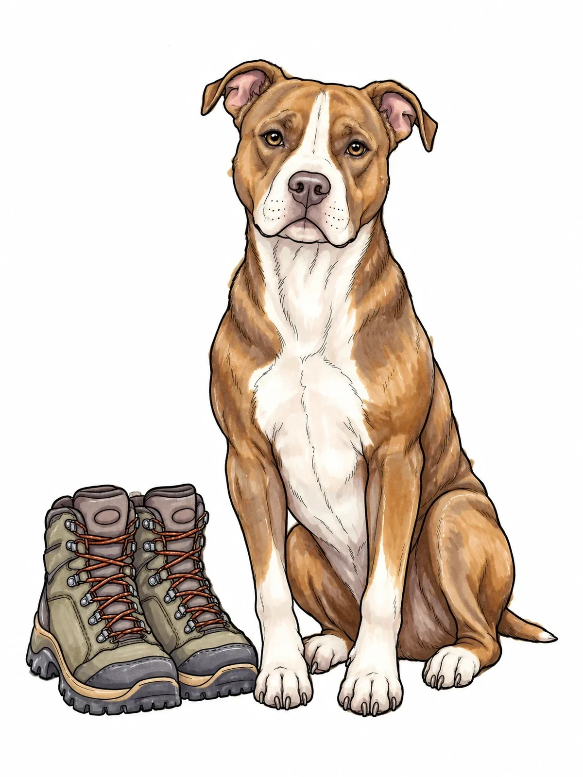 Colored example of the Pitbull Beside Sturdy Hiking Boots coloring page