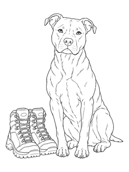 Free printable Pitbull Beside Sturdy Hiking Boots coloring page
