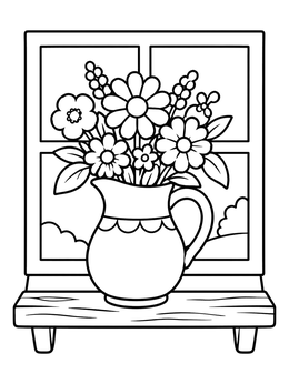 Free printable Pitcher Of Flowers On Windowsill coloring page