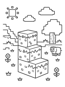 Free printable Pixelated Grass Block Staircase coloring page