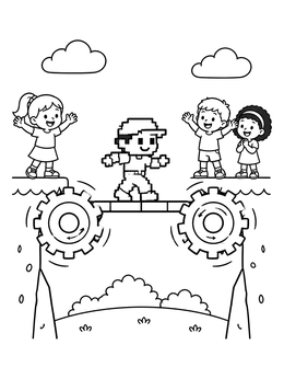 Free printable Pixel Hero Parkour Bridge Challenge coloring page