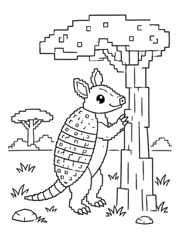 Free printable Pixelated Armadillo Beside A Tree coloring page