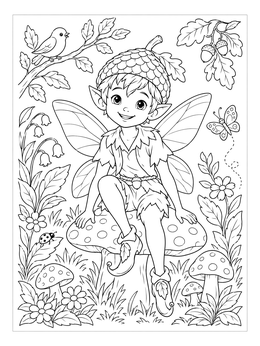 Free printable Cheerful Pixie Boy On Mushroom coloring page
