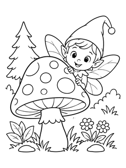 Free printable Cute Pixie Behind A Mushroom coloring page