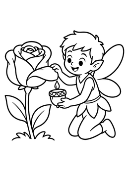 Free printable Cute Pixie Gathering Dew Drops coloring page