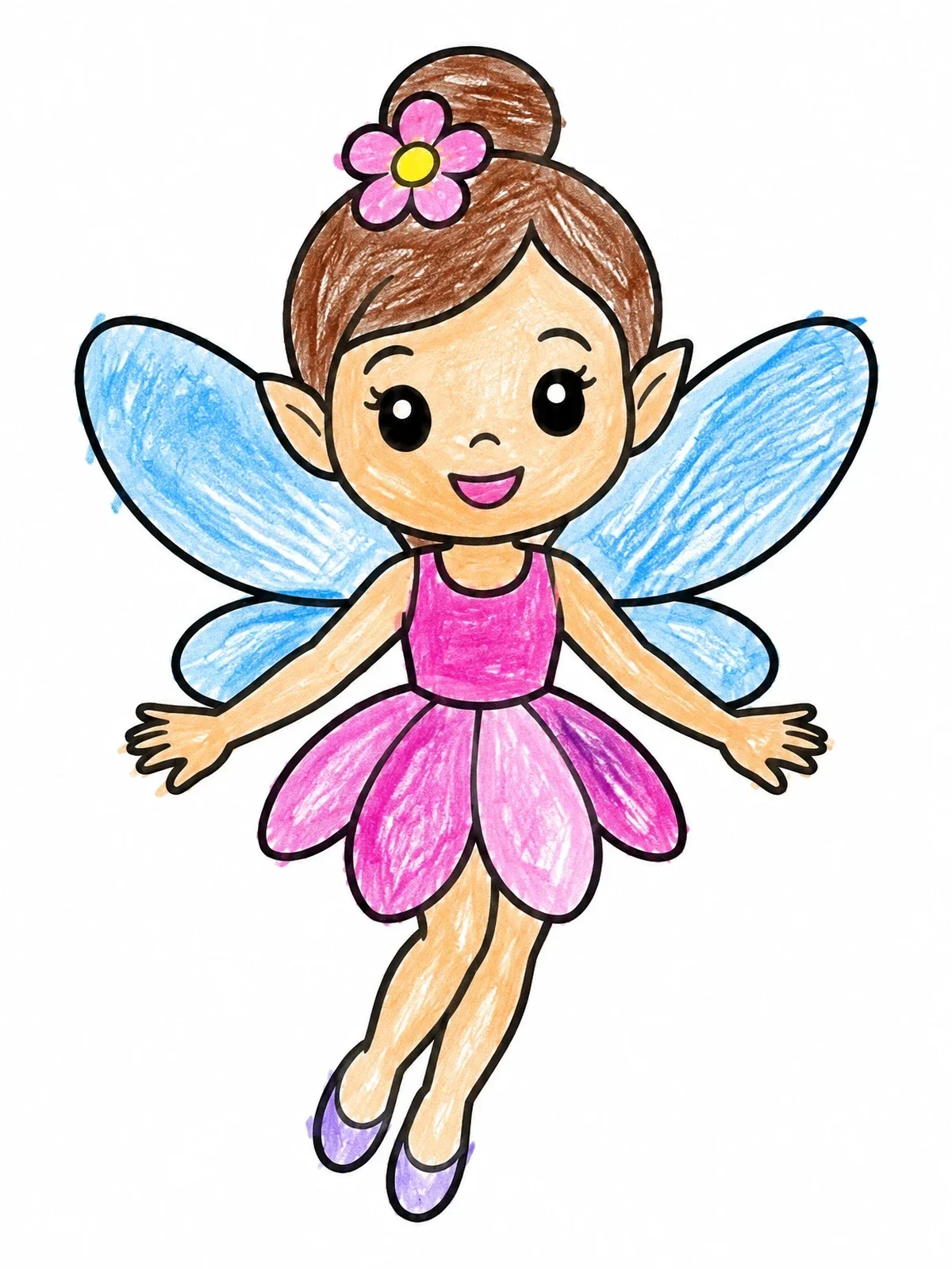 Colored example of the Cute Pixie With Petal Skirt coloring page