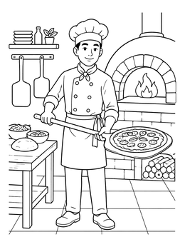 Free printable Pizza Chef At Stone Oven coloring page