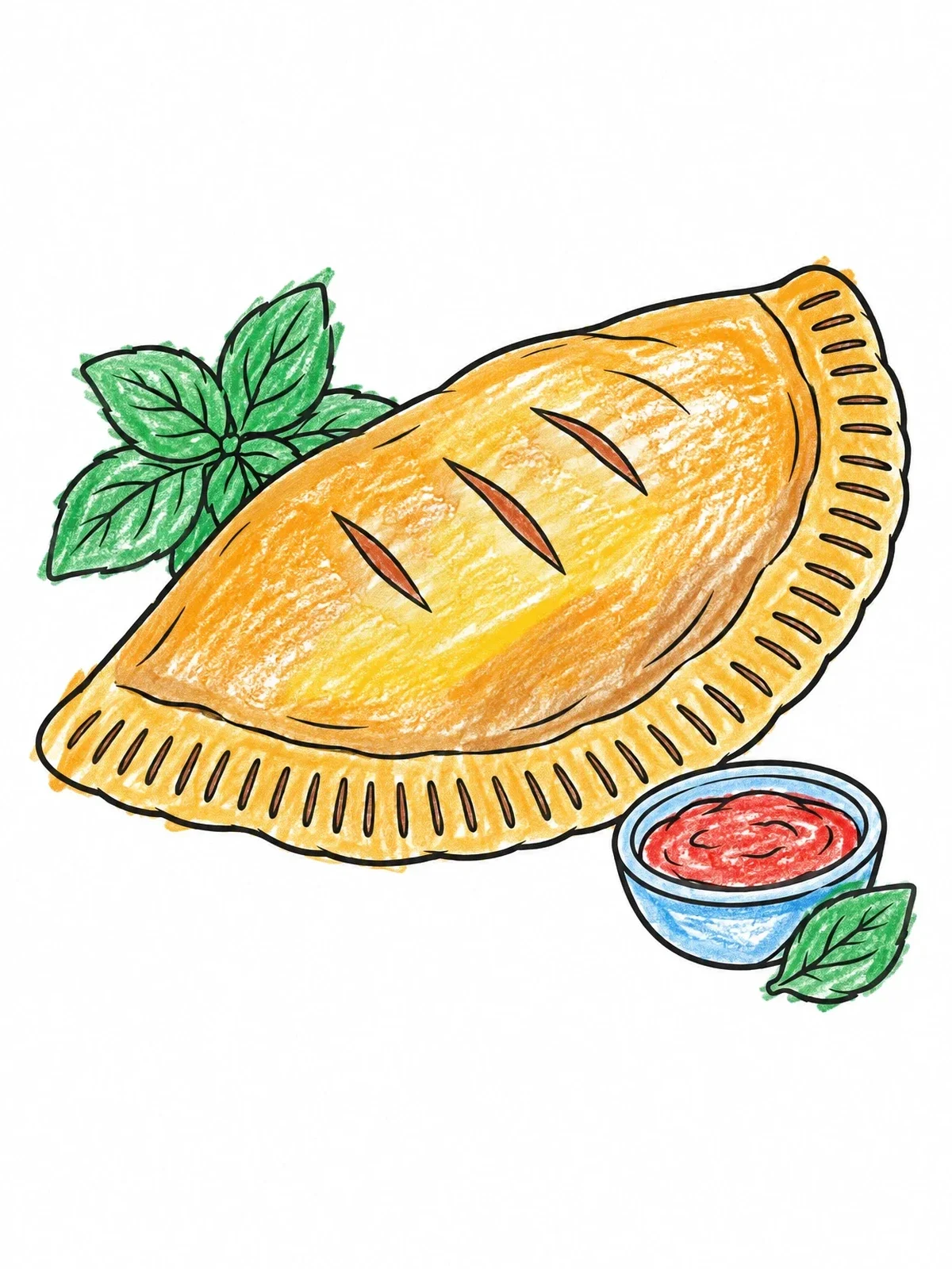 Colored example of the Crispy Calzone With Marinara Sauce coloring page