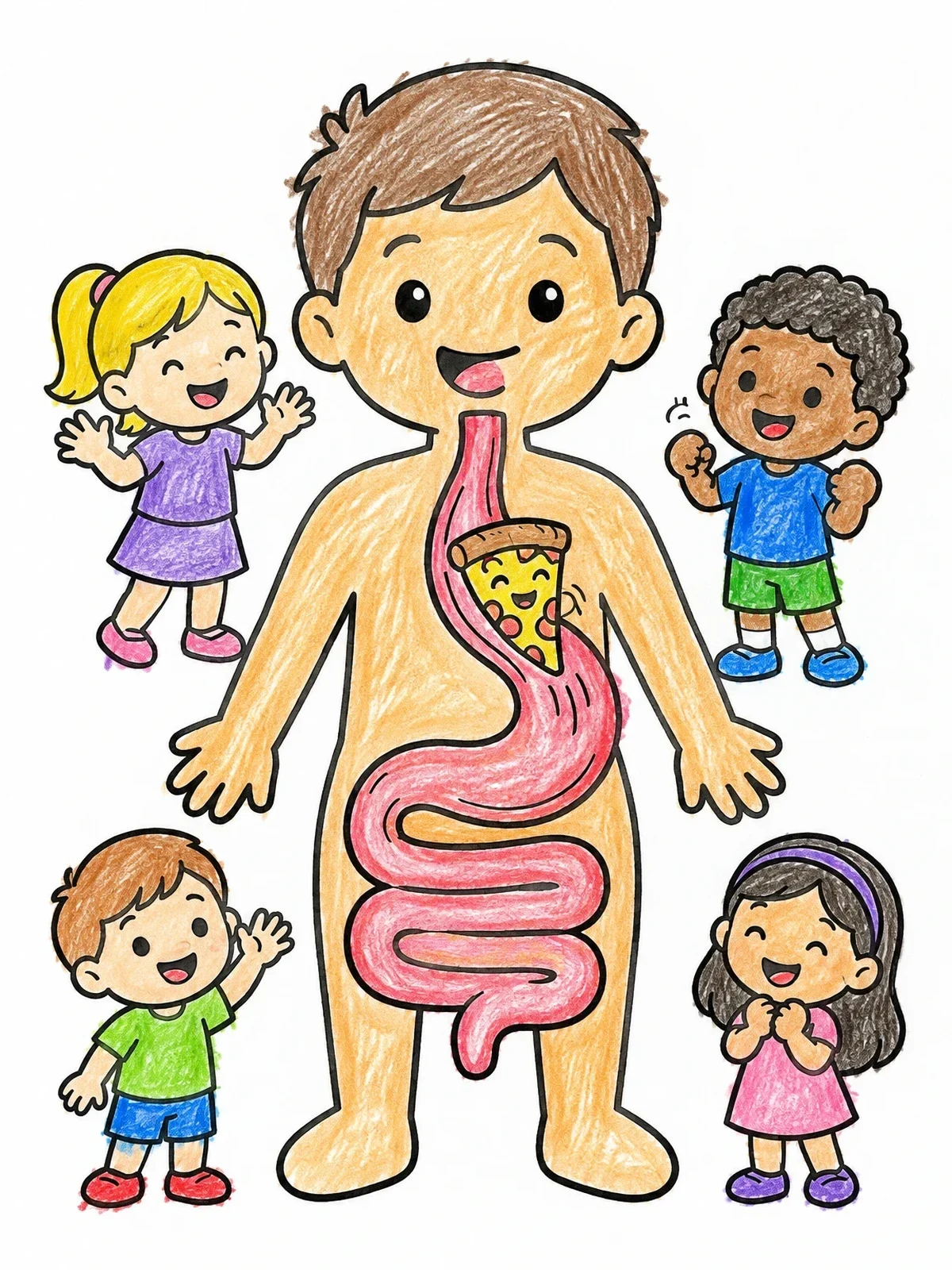 Colored example of the Pizza Sliding Through The Body coloring page