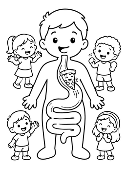 Free printable Pizza Sliding Through The Body coloring page