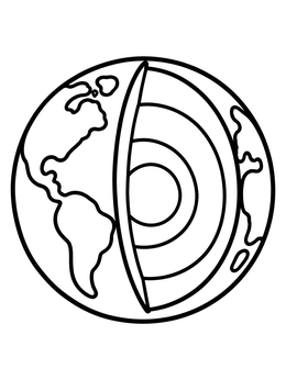 A simple earth coloring page showing the inner core and crust layers.