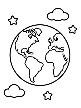 Free printable Planet Earth With Stars And Clouds coloring page