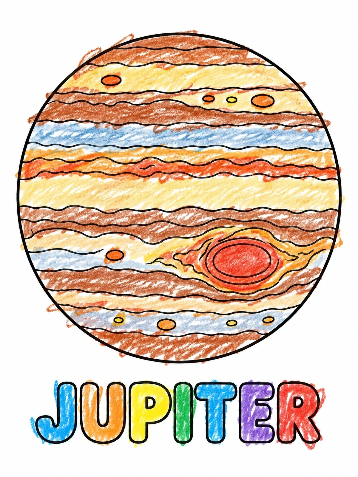 Colored example of the Planet Jupiter With Great Red Spot coloring page
