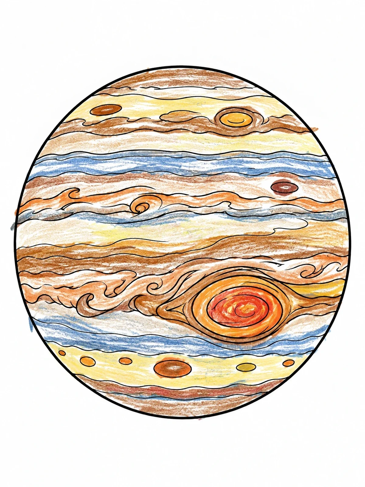 Colored example of the Planet Jupiter With Great Red Spot coloring page