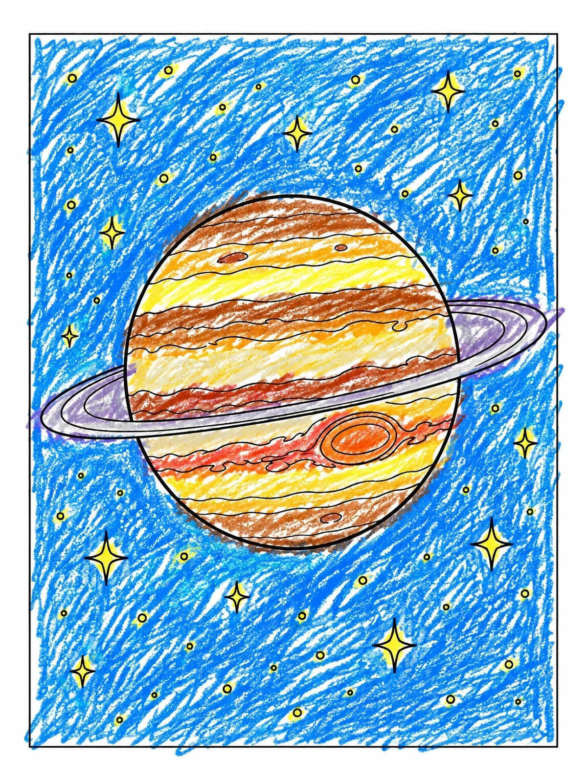 Colored example of the Planet Jupiter With Planetary Rings coloring page