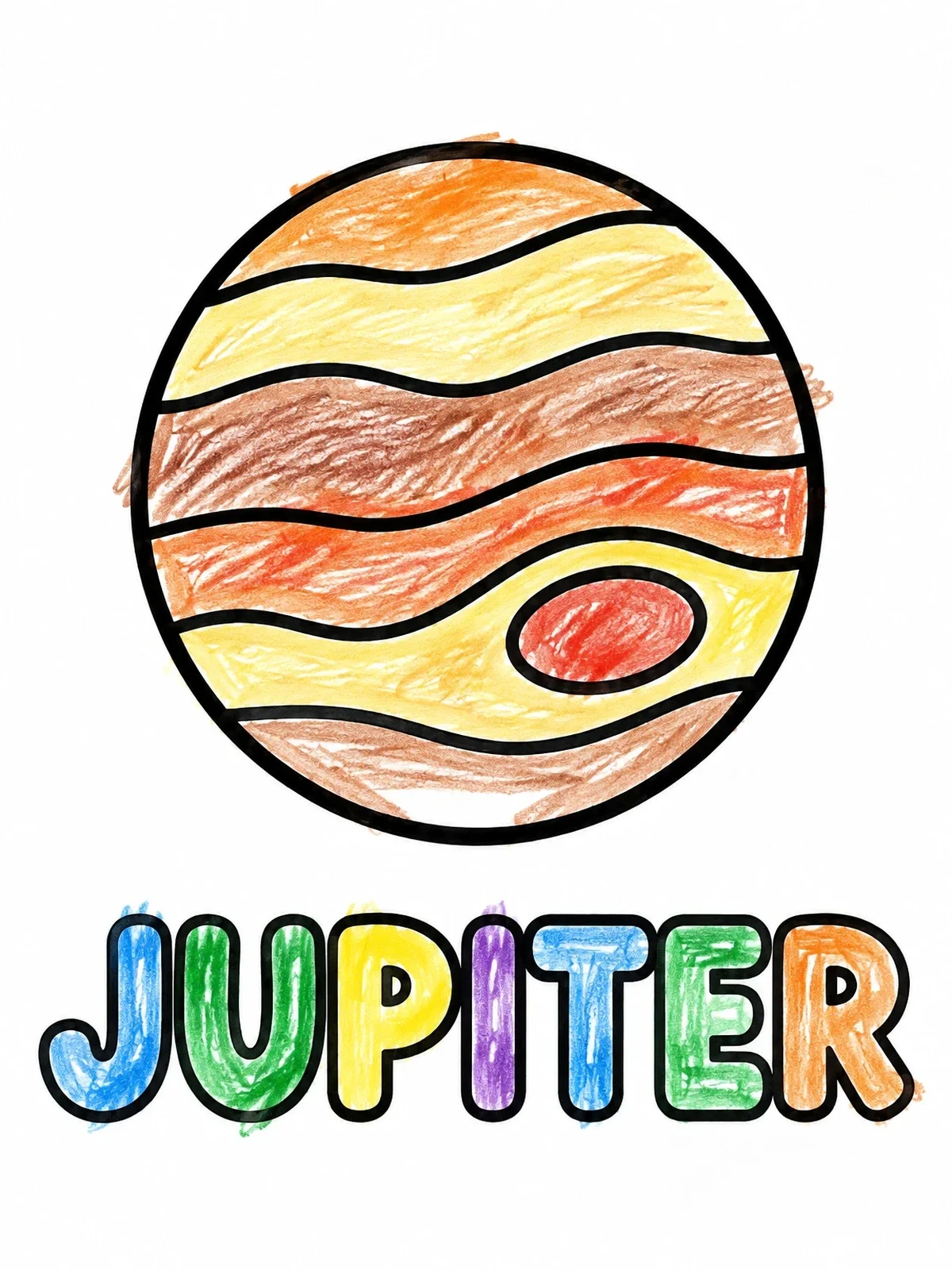 Colored example of the Planet Jupiter With Name Outline coloring page