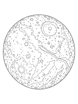 A detailed planet mercury coloring page featuring craters and geological ridges.