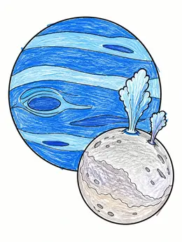 Planet Neptune With Moon Triton And Geysers Coloring Page