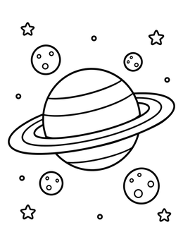 Free printable Planet Saturn With Moons And Stars coloring page